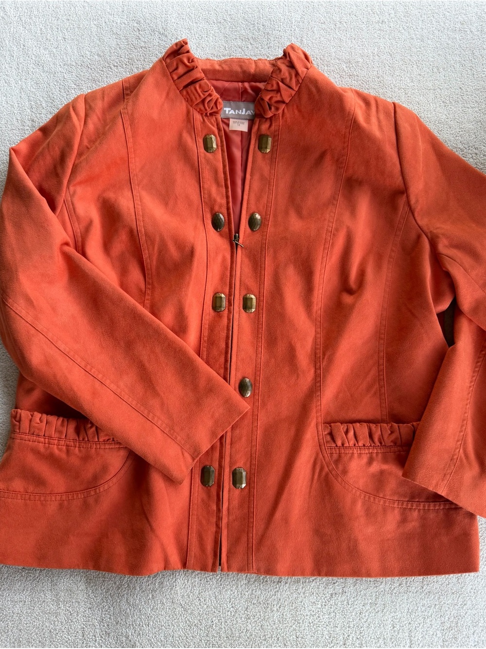 TANJAY Women's Ruffled Collar Orange Jacket